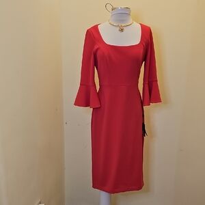 Adrianna Papell Red Long Sleeve Dress